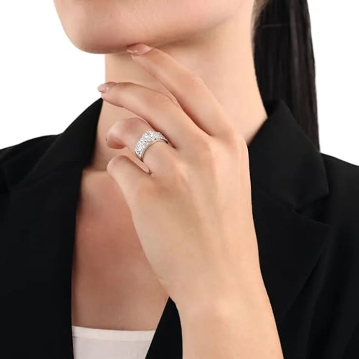 Amor Eleganter Damen Ring 925 Sterling Silber mit Zirkonia, Weiß, 9 mm Breite, in Schmuck Geschenk Box – Bild 2