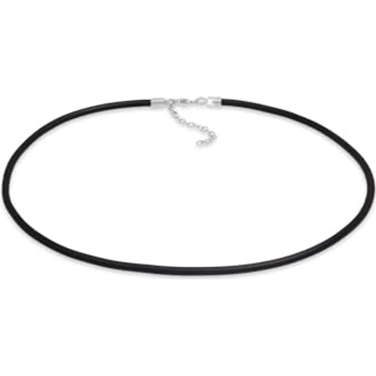 Nenalina Damen Kautschuk Halskette, schwarzes Kautschukband 42 cm + 5 cm Verlängerung mit Karabiner aus 925 Sterling Silber – Bild 1