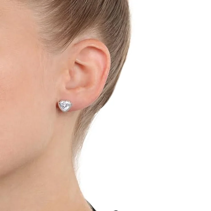 JOOP! Ohrstecker 925 Sterling Silber Damen Ohrschmuck mit Herz-Motiv und synthetischen Zirkonia, 0,9 cm, Weiß, in Geschenkbox, 2039691 – Bild 2