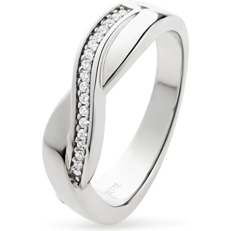 JETTE Damenring 925er Silber mit 25 Zirkonia, Größe 59