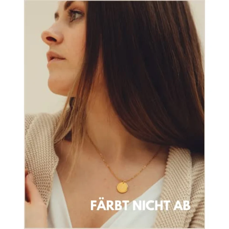 GD GOOD.designs Initialen Halskette mit Gravur "M", Damen-Halskette aus 316L Edelstahl mit 18K Vergoldung, längenverstellbar 40 cm + 5 cm, hautverträglich und wasserfest – Bild 3