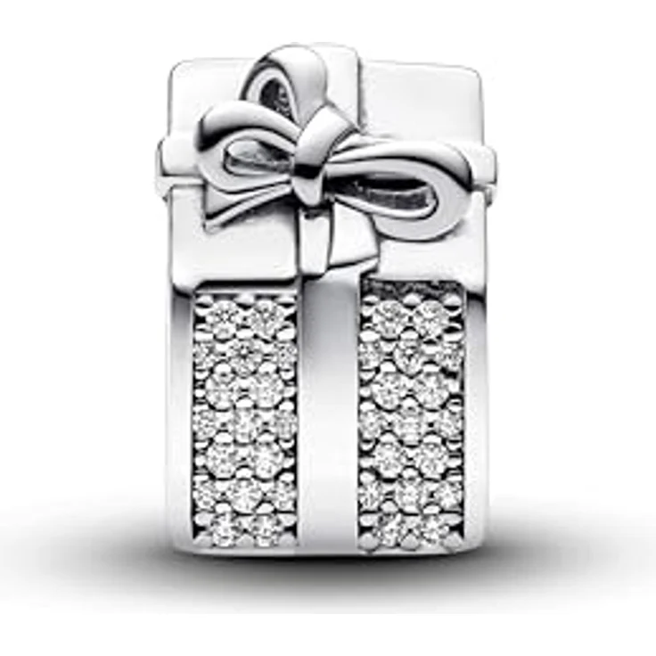 PANDORA Moments Funkelndes Geschenkbox Charm, Sterling Silber mit Zirkonia und rotem Herzstein, kompatibel mit Moments Armbändern, 793603C01 – Bild 1