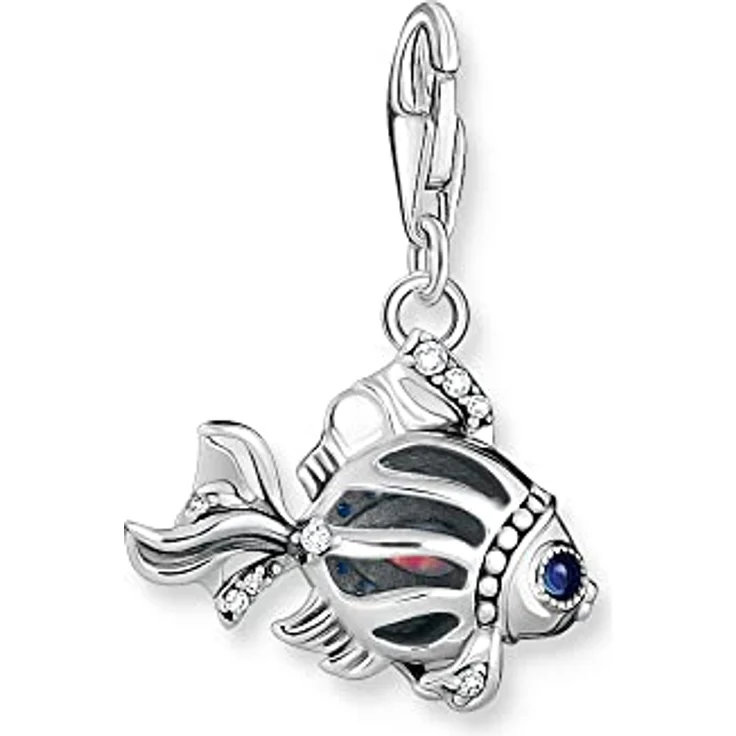 Thomas Sabo Charm-Anhänger Fisch mit Zirkonia aus Sterling-Silber in Silber-Blau, Maße: 18,8mm x 25mm, Karabinerverschluss – Bild 2