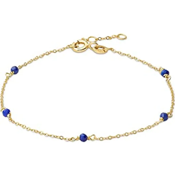 CHRIST Damen-Armband 375er Gelbgold mit 5 Lapislazuli, 19 cm, Blau