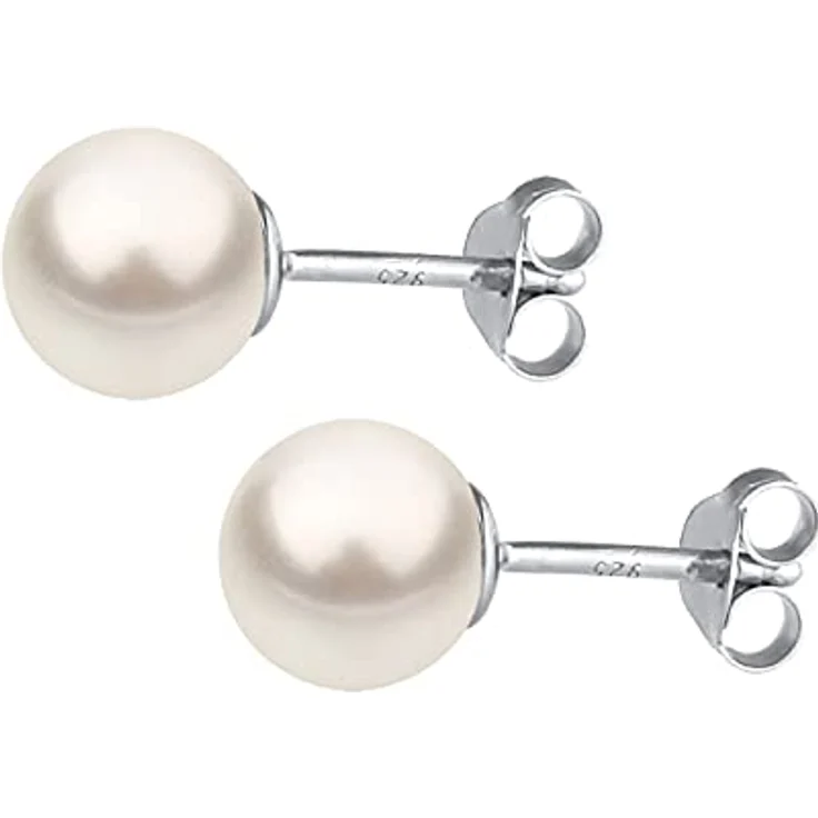 Nenalina Ohrstecker, 925 Silber Damen Ohrringe mit 8 mm weißen Glasperlen, eleganter Perlenschmuck für Frauen – Bild 3