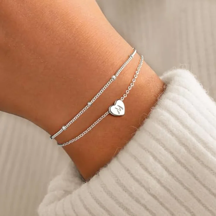 TINGN Silber Herz Armband mit Buchstaben M, verstellbar, 14 Karat vergoldet, für Damen und Mädchen, Geschenk zu Anlässe wie Geburtstag und Valentinstag – Bild 2