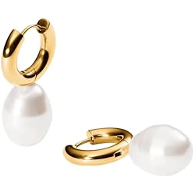 Purelei Seaside Creolen Damen Ohrringe, 10 mm Edelstahl Creolen mit schimmernden Muschelperlen, Gold/Silber/Roségold, maritimer Schmuck für Damen