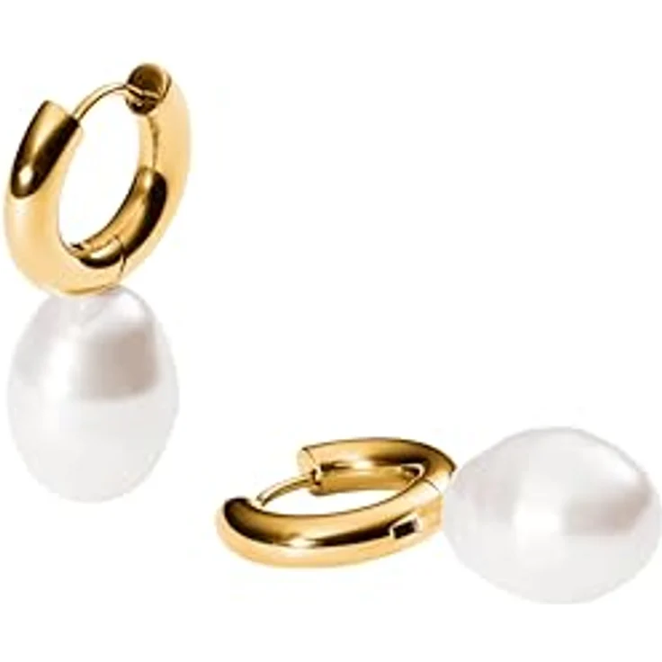 Purelei Seaside Creolen Damen Ohrringe, 10 mm Edelstahl Creolen mit schimmernden Muschelperlen, Gold/Silber/Roségold, maritimer Schmuck für Damen – Bild 1