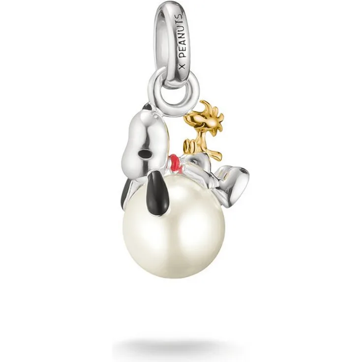 THOMAS SABO Charm-Einhänger THOMAS SABO x Peanuts Snoopy/Woodstock Santa Edition mit imitiert Perle aus recyceltem Silber 925 und Gelbgoldvergoldung