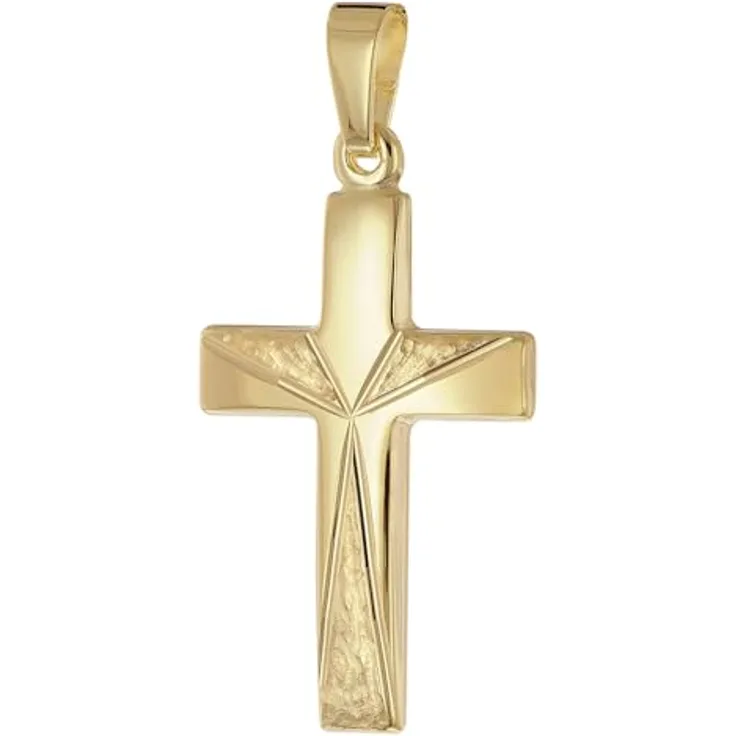 trendor Kreuz-Anhänger Gold 333 (8 Karat) 21 mm, elegantes Schmuckstück für Damen und Herren mit diamantiertem Dekor, Made in Germany, edles Geschenketui