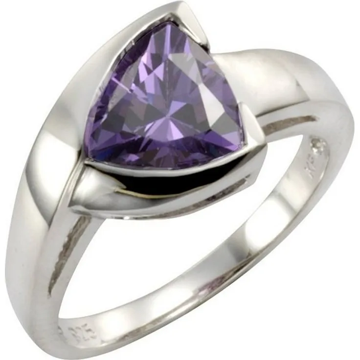 Vivance Fingerring 925/- Sterling Silber rhodiniert, Zirkonia lila, Damen, 9,5 mm breit
