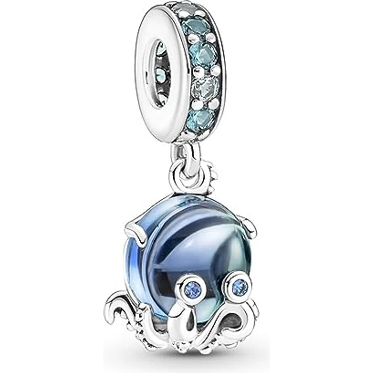 PANDORA Moments Süßer Oktopus Murano-Glas Charm-Anhänger, bicolor blau-grün, Sterling-Silber mit Cubic Zirkonia, kompatibel mit Moments Armbändern, 791694C01 – Bild 1