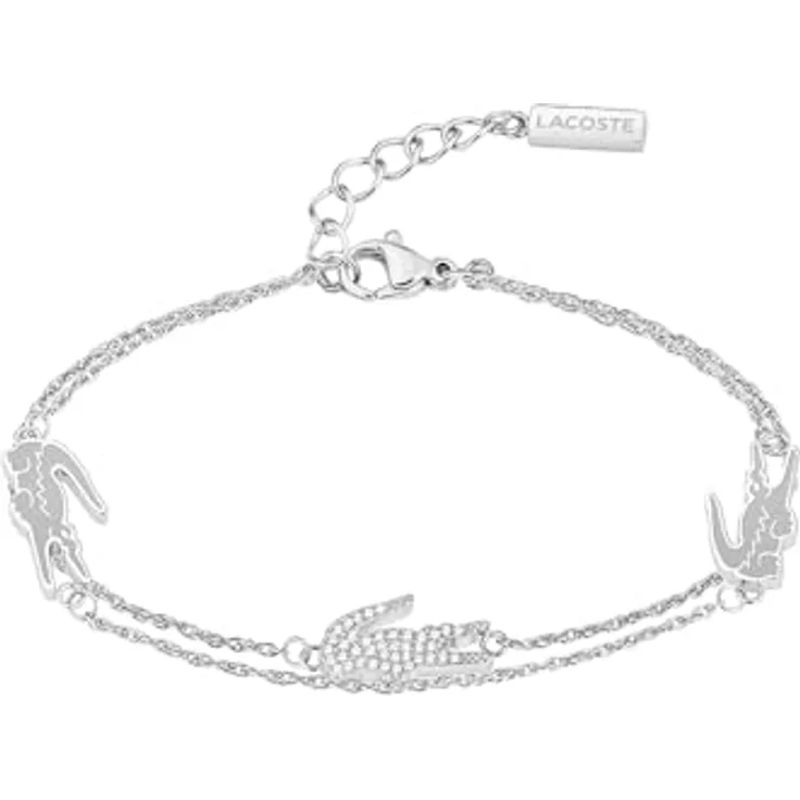 Lacoste Doppeltes Ketten-Armband CROCODILE, Edelstahl mit Krokodil-Charms, verstellbar, 2040471