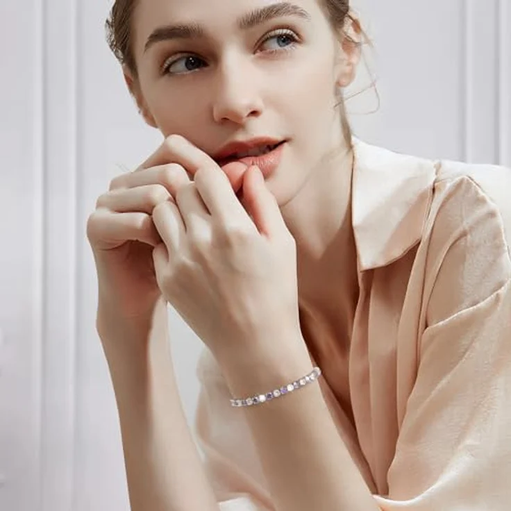 J.Fée 925er Silber-Tennisarmband für Damen, verstellbares Armband mit 4 mm weißen, grünen, violetten und rosafarbenen Opal-Kristallen, Damenschmuck Geschenk für Mutter und Familie – Bild 4