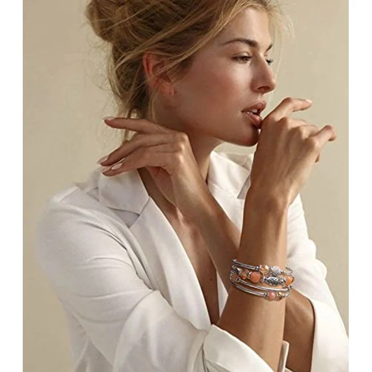 FULU AUTUMN Damen Boho Armband, Mehrschichtiges Perlen Silber Wickelarmband, Geschenk zum Geburtstag und Muttertag, Orange – Bild 3