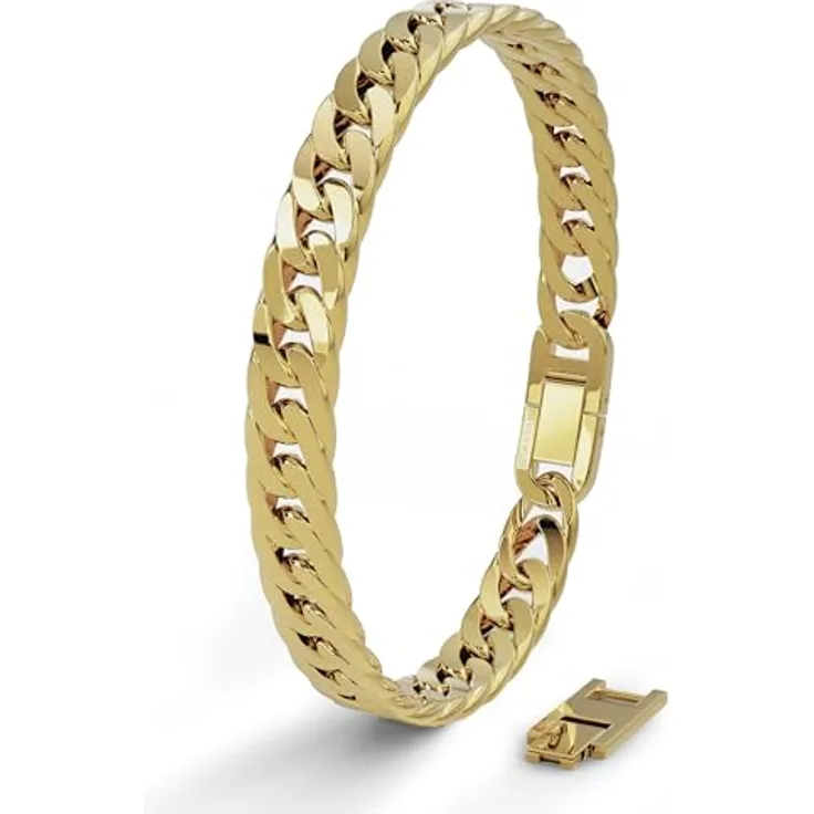 SERASAR Herrenarmband Gold, Flechtarmband aus 316L Chirurgenstahl, 8mm breit, wasserfest, erweiterbar um 1,5cm, elegantes Design