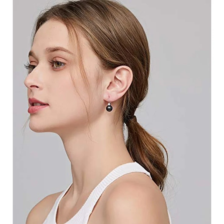 Miaofu Schwarz Perlen Ohrringe Damen Hängend, S925 Sterling Silber mit 5A Cubic Zirconia, hypoallergen – Bild 3