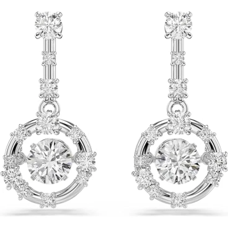 Swarovski Constella Drop-Ohrhänger, Rundschliff, Weiß, Rhodiniert, mit Dancing Stone und Swarovski Zirconia – Bild 1