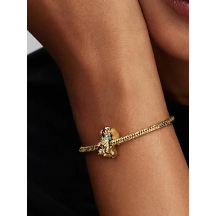 PANDORA Charm Disney Lady Anhänger, 14 Karat vergoldet mit beweglichen Ohren und Emaille, kompatibel mit Moments, 764468C01 – Bild 4