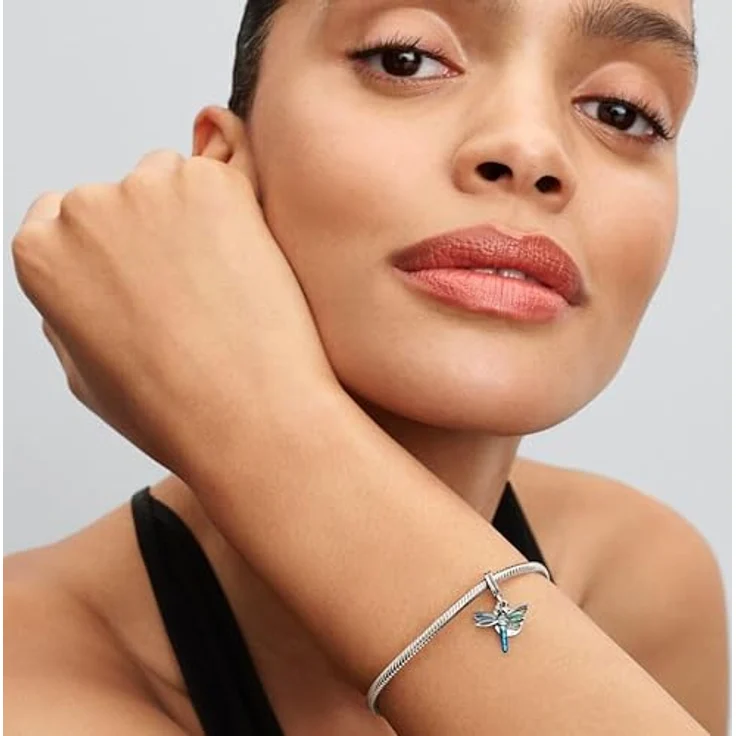 PANDORA Moments Libelle Doppelter Charm-Anhänger aus Sterling Silber mit Zirkonia und transparenter Emaille, kompatibel mit Moments und ME Armbändern, 793745C01 – Bild 4