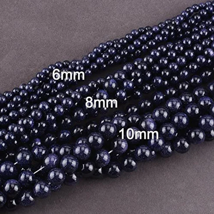 SKYBEADS Blau Goldstone Perlen 10mm Rund, 38cm Strang mit ca. 35 Stück für Schmuckherstellung – Bild 5