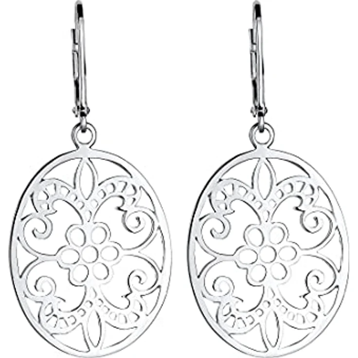 Elli Ohrhänger Ornament Floral, Damen Schmuck in 925 Sterling Silber, handgefertigt, anlaufgeschützt, hochglanzpoliert – Bild 2