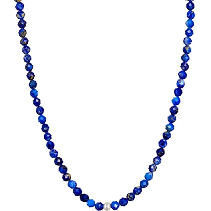 BERGERLIN Lapislazuli Halskette XS-S, echt mit facettierten Perlen, dunkel blau, 925 Sterling Silber – Bild 1