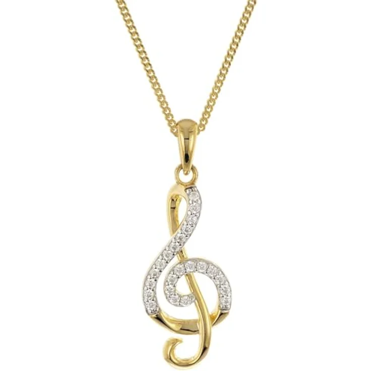 trendor Halskette mit Notenschlüssel, 925 Silber vergoldet, elegantes Schmuckstück mit Zirkonia, 45 cm – Bild 1