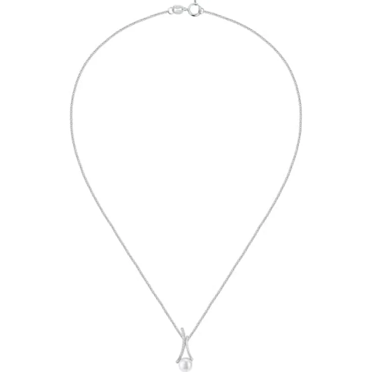 FAVS Silberkette 925er Silber, 40 cm kurze Damen-Kette mit 13 Süßwasserperlen, rhodiniert – Bild 3