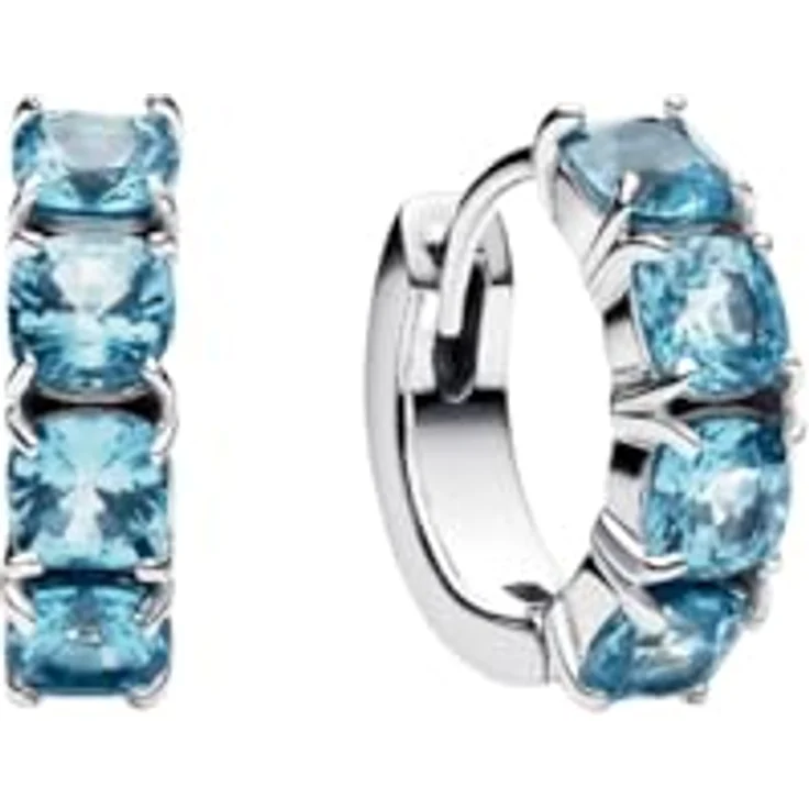 Pandora Timeless Creolen-Ohrringe, hellblau, aus Sterling Silber mit aquamarinblauen künstlichen Kristallen, 293851C01 – Bild 1