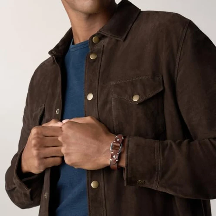 Fossil Machine Herren Armband, Braunes Leder, Mattes Finish mit Dornschließe, 25 cm Länge – Bild 2