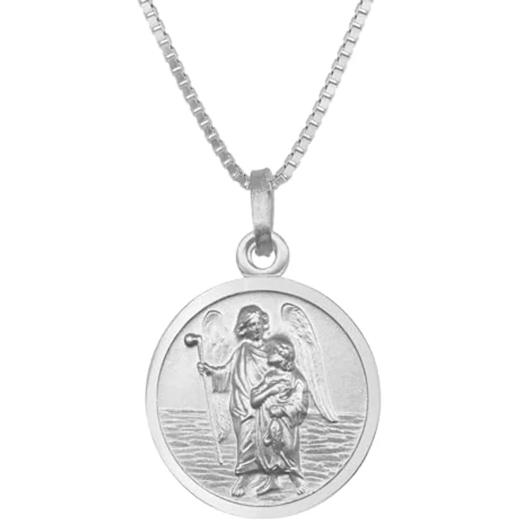 trendor Halskette mit Erzengel Raphael Anhänger Ø 16 mm, 925 Silber, Venezianer-Kette 40 cm, elegantes Schmuckstück für Damen und Herren