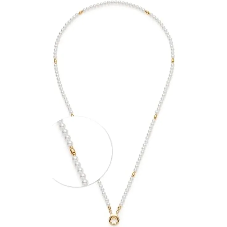JEWELS BY LEONARDO Halskette Clip & Mix Christa, goldfarbener Edelstahl mit weißen Imitationsperlen, 70-71,3 cm, Schmuck Geschenk für Frauen