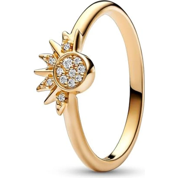 PANDORA Celestial Sparkling Sun Ring, 14k gold-plated Damenring mit Cubic Zirconia, stapelbar – Bild 1