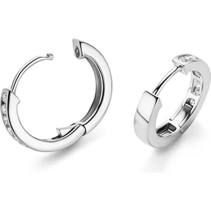 MIORE Ohrringe Silber 925, Creolen 16 mm mit 18 Zirkonia Steinen, runde Hoops für Damen in edler Schmuckbox – Bild 4