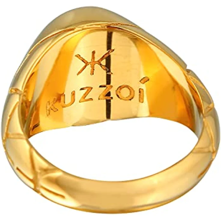 Kuzzoi Siegelring Herrenring oval Emaille blau, 13 mm breit aus 925 Sterling Silber vergoldet, Ringgröße 66 – Bild 4