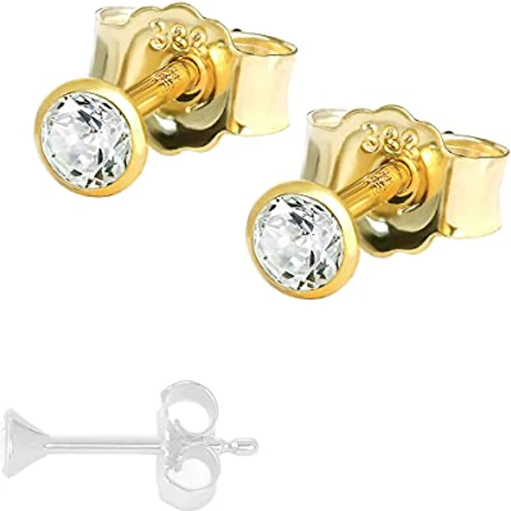 NKlaus Ohrstecker Gold 333, Zirkonia Weiß, klein 2,5 mm, 1 Paar – Bild 4