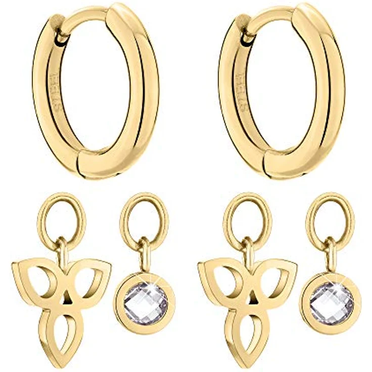 Tamaris Mini Creolen Ohrringe mit Blütenanhänger und Zirkoniastein, gold, Edelstahl IP Gold poliert, 1,9 cm – Bild 3
