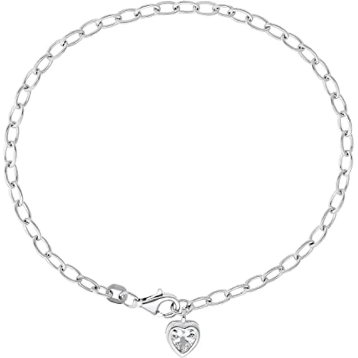 Amor Silberarmband LIEBE, Armschmuck aus 925er Sterling Silber mit Zirkonia (synth), Rhodium-beschichtet, individuell verstellbar, Made in Germany