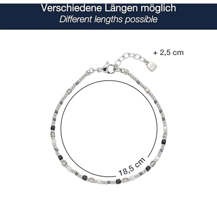 JEWELS BY LEONARDO Armband Ciao Lizo, Arm-Schmuck aus silberfarbenem Edelstahl mit geometrischen Perlen in Schwarz und Weiß, 18,5-21,5 cm, Schmuck Geschenk für Frauen, 025732 – Bild 2