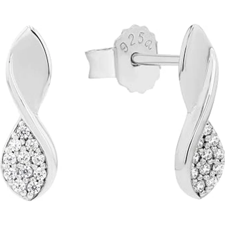 Amor Ohrstecker für Damen, Sterling Silber 925 mit Zirkonia, 14 mm, silber, Schmuck Geschenkbox, 2100168 – Bild 1