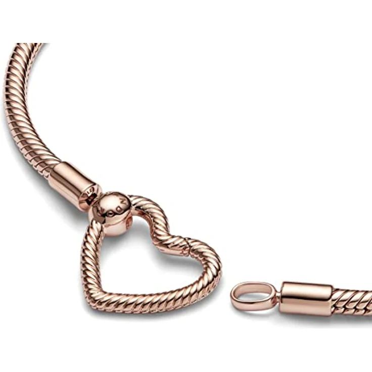 PANDORA Moments Herzverschluss Schlangen-Gliederarmband, 14 Karat rosévergoldet, 23 cm, kompatibel mit Charm-Anhängern – Bild 2
