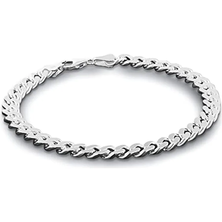 trendor Armband für Männer 925 Silber Massiv Panzerkette, diamantierte Flachpanzerkette 6,9 mm, 21 cm, mit Karabinerverschluss, Made in Germany