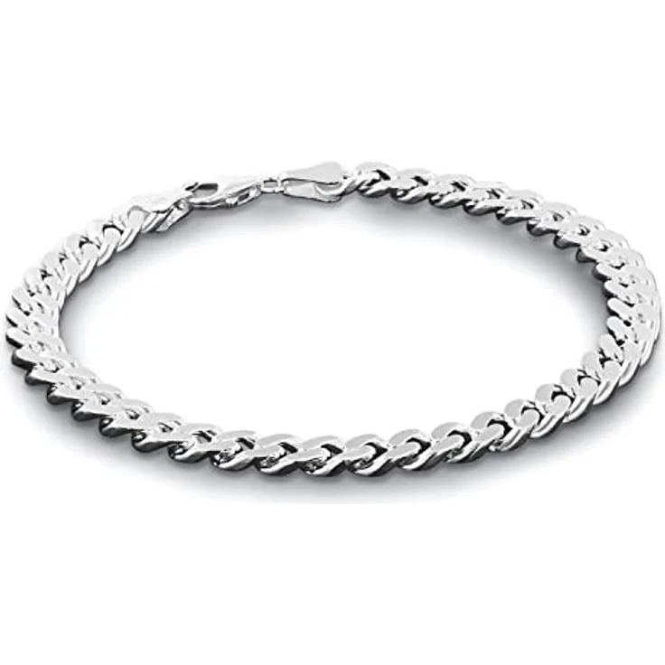 trendor Armband für Männer 925 Silber Massiv Panzerkette, diamantierte Flachpanzerkette 6,9 mm, 21 cm, mit Karabinerverschluss, Made in Germany – Bild 1