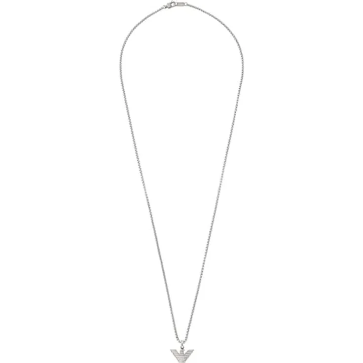 Emporio Armani Herren-Edelstahl-Halskette, Karabinerverschluss, Chrom-Silber, mattes Finish – Bild 2