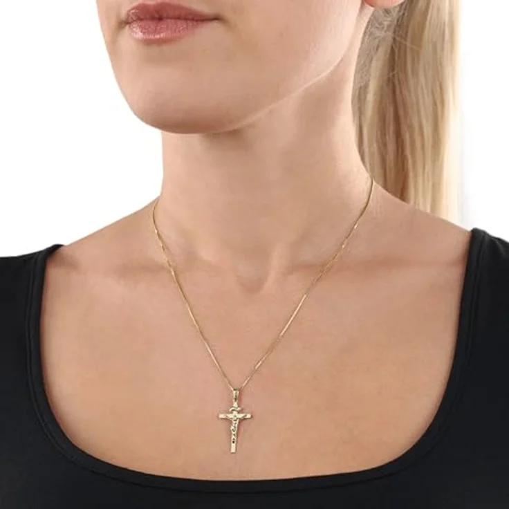 Amor Kreuz-Anhänger mit Corpus, gold, 31 x 15 mm, kommt in Schmuck Geschenk Box, Unisex – Bild 2