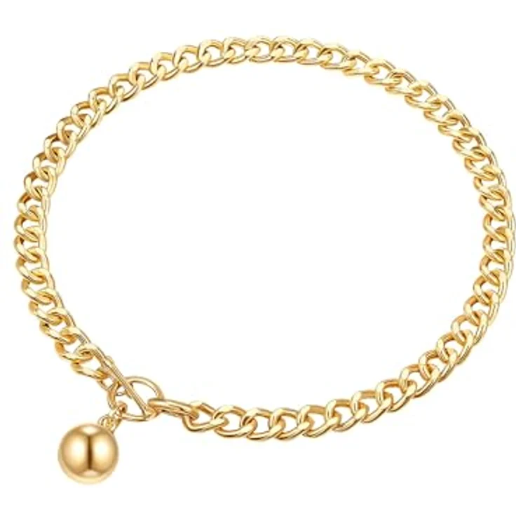 Lulu & Jane Damen Kette, gelbgoldene Metall-Legierung mit Panzerkette und Kugel-Anhänger, Länge ca. 52 cm – Bild 2