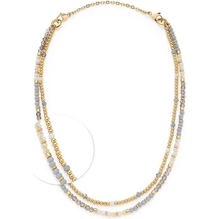 JEWELS BY LEONARDO Halskette Bernadette, goldfarbener Edelstahl mit grauen und weißen Perlen, Länge 50-82 cm, Schmuck Geschenk für Frauen, 024809
