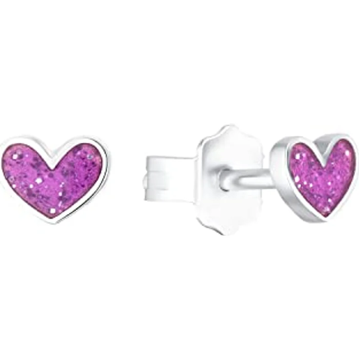 Prinzessin Lillifee Paar Ohrstecker Purple Heart, 4 mm Echtschmuck aus 925 Sterling Silber mit Rhodiumveredelung und Emaille-Dekor – Bild 1