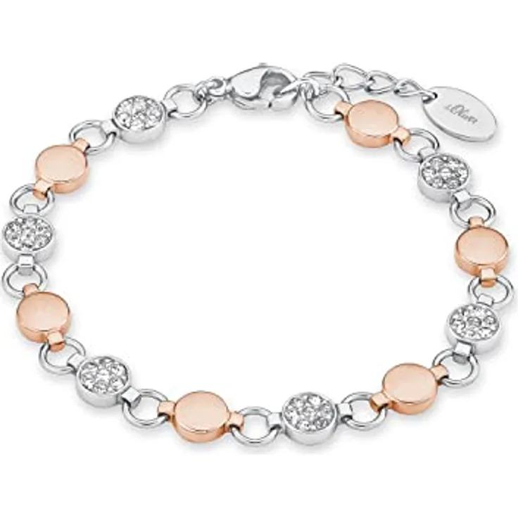 s.Oliver Damen Armkette, Edelstahl IP rose mit Swarovski Kristallen, individuell verstellbar von 18 cm bis 21 cm